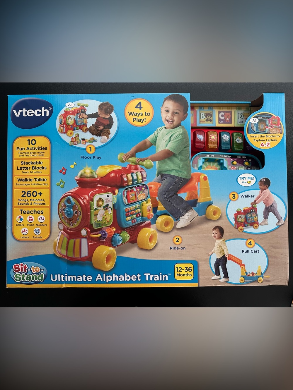 Vtech Multicolored Ultimate Alphabet Train Ride-On, Walker & Pull Cart Features